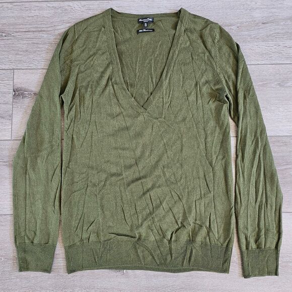 Massimo Dutti Sweaters - MASSIMO DUTTI Womens V-Neck Jumper Sweater M-32 Green Silk Cashmere Lightweight